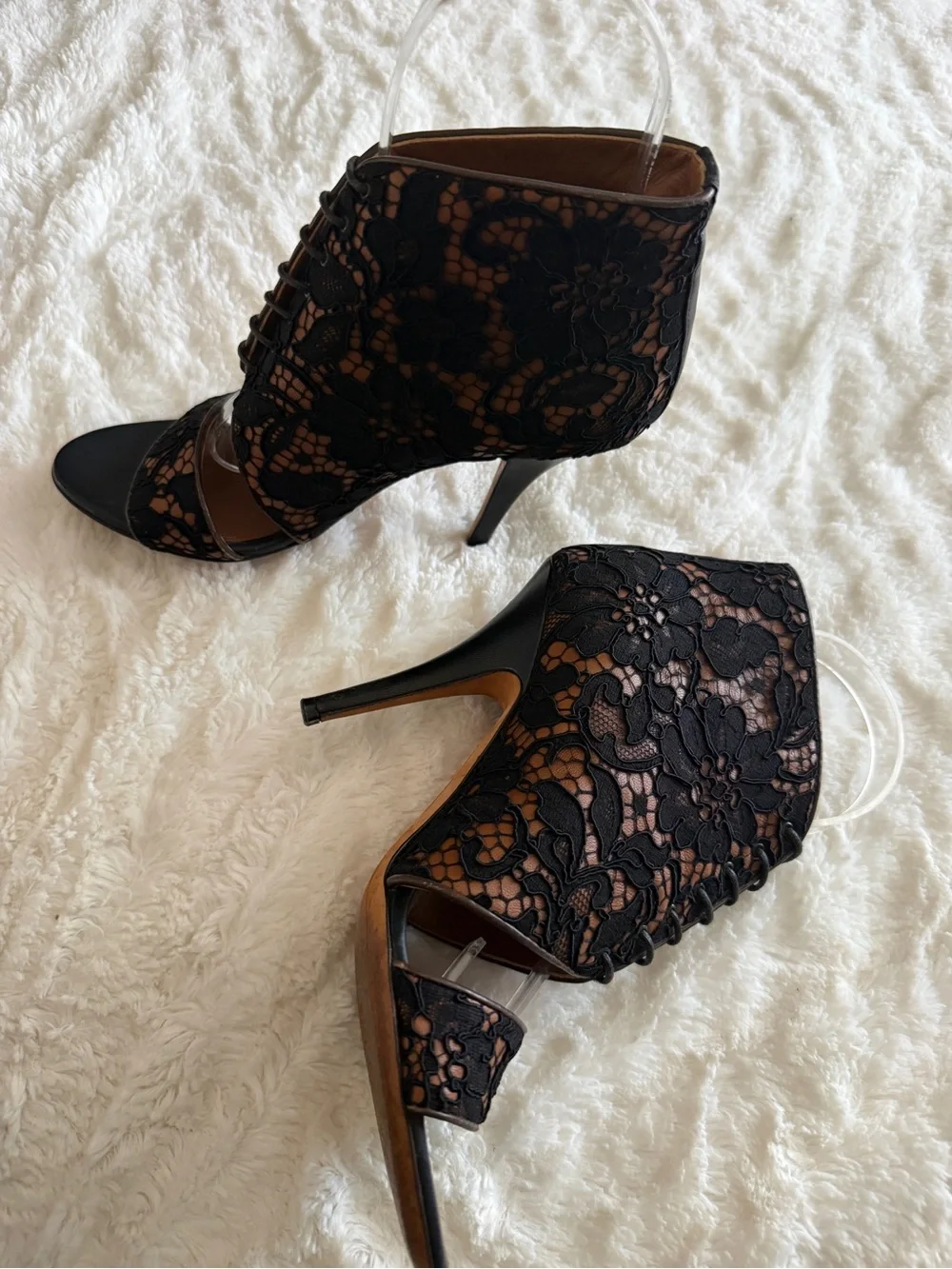 Givenchy Black Lace Open Toe Bootie Heels Pumps 6.5 EU 36.5